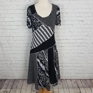 Minkas Black White Patchwork A-Line Dress M